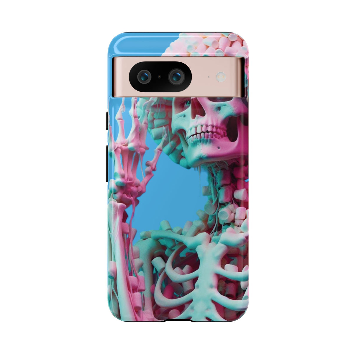 Neon Pink Skeleton Blue Tough Phone Case for iPhone, Galaxy or Google Pixel