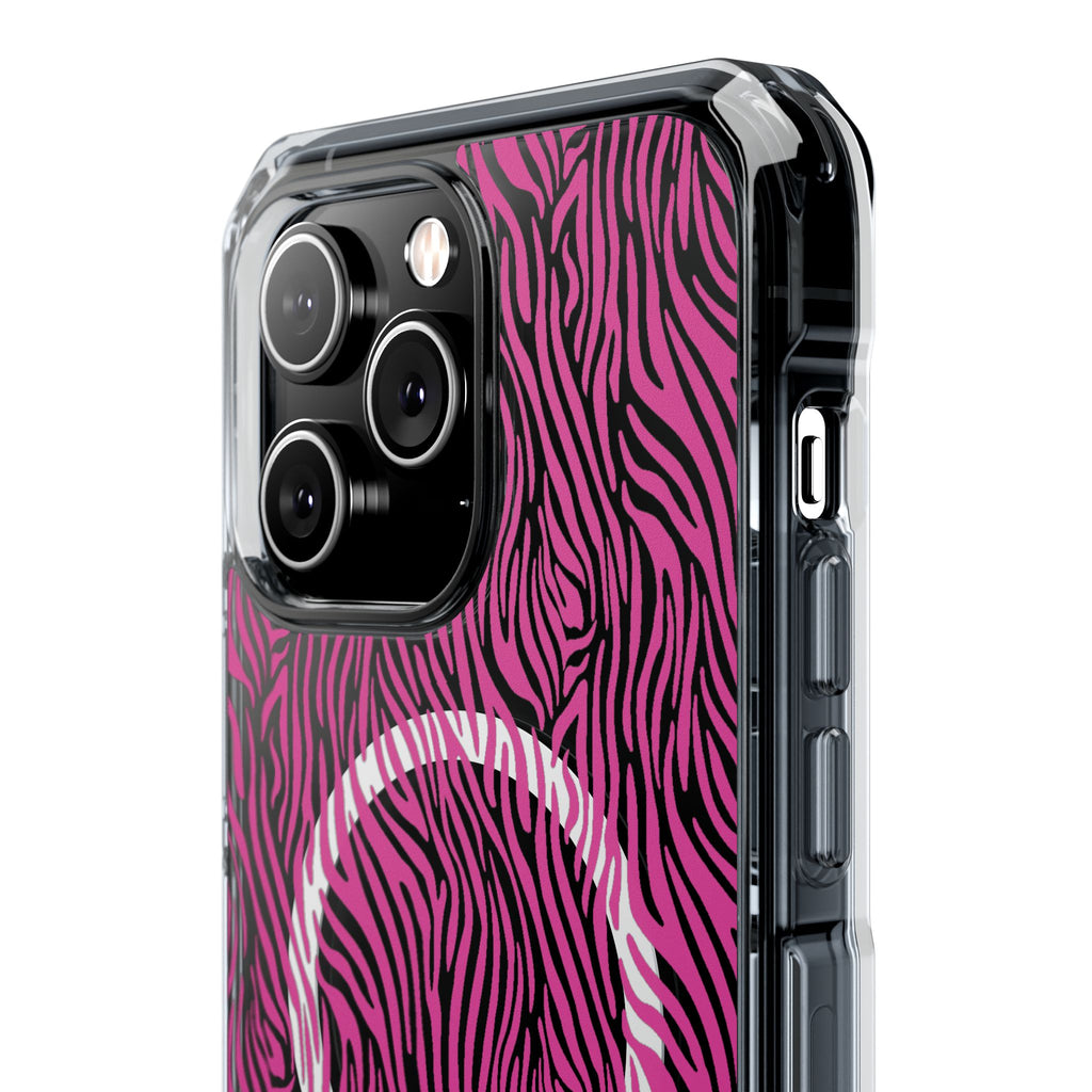 Pink Zebra Magnetic iPhone 14, 15, 16 Series Clear Impact Cases
