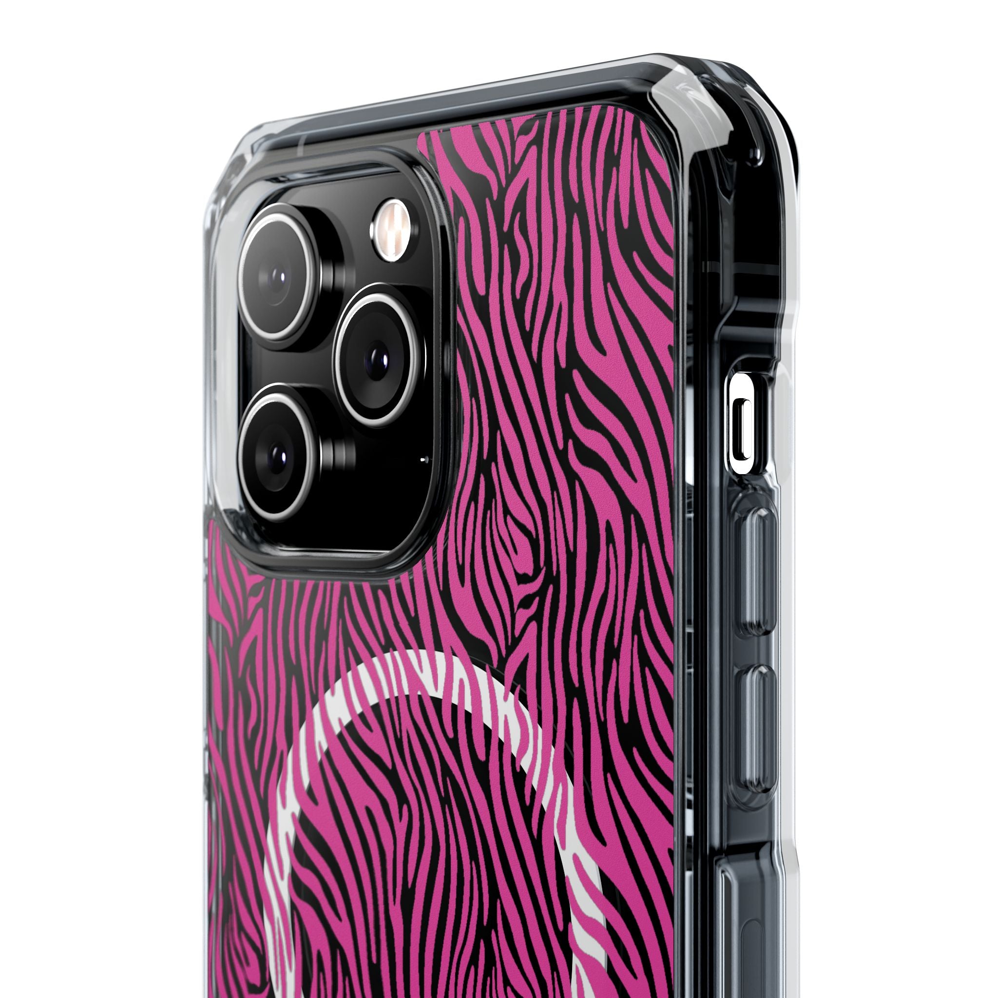 Pink Zebra Magnetic iPhone 14, 15, 16 Series Clear Impact Cases