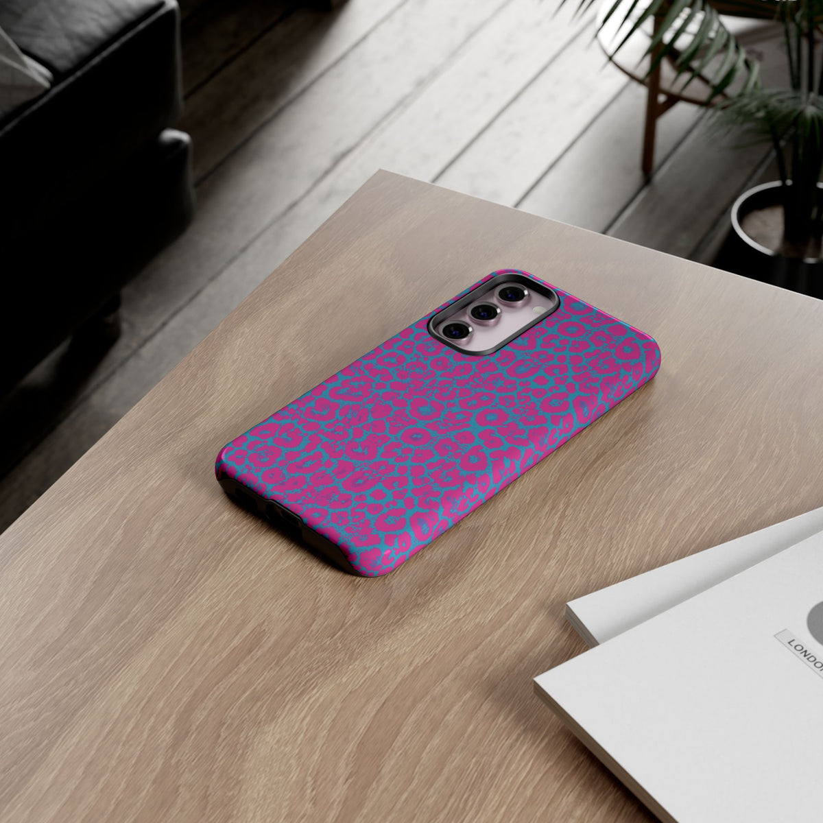 Pink Blue Leopard Tough Phone Case iPhone, Galaxy, or Google Pixel
