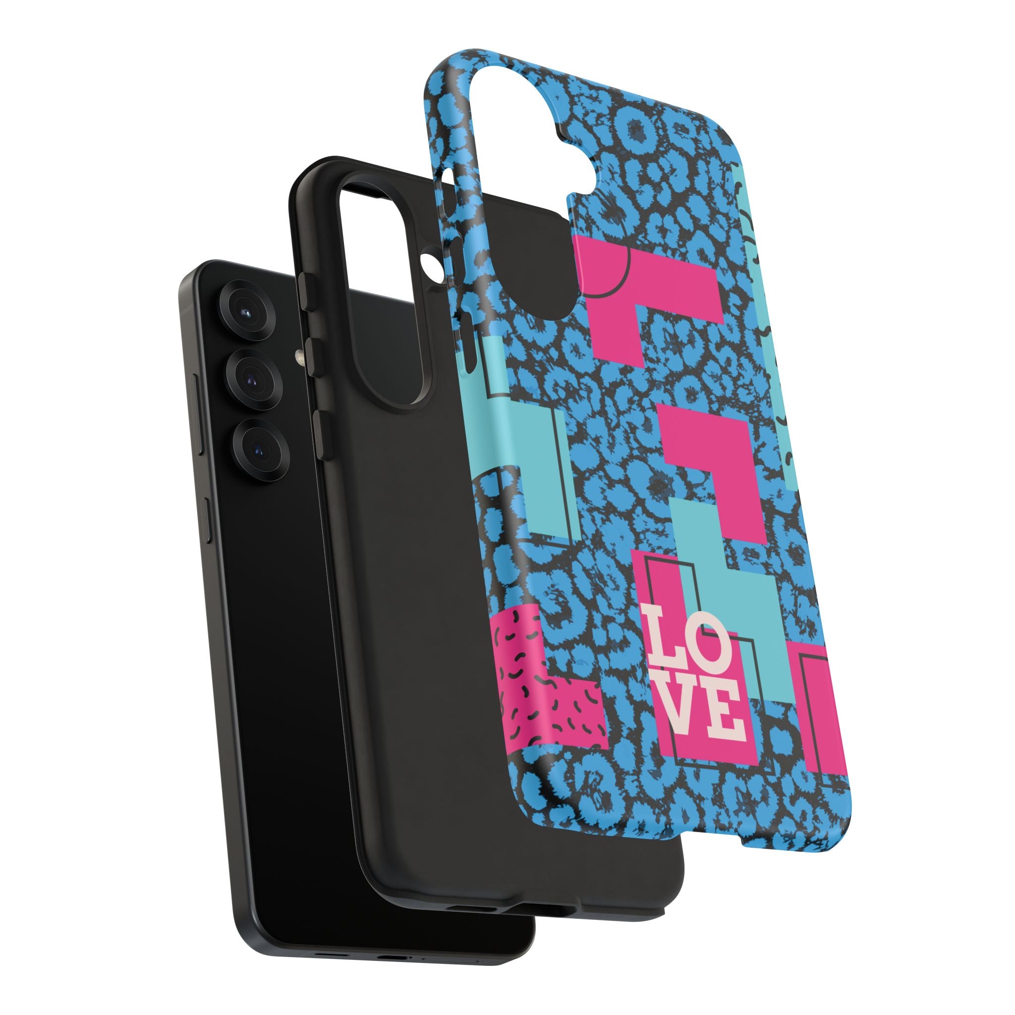 LOVE Blue Leopard 80s Vibe Tough Case for iPhone, Galaxy, or Google Pixel
