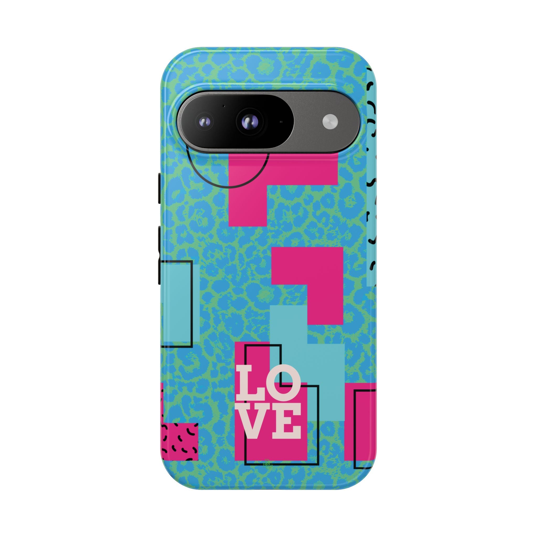 LOVE Aqua Blue Leopard RG Tough Phone Case iPhone, Galaxy, or Google Pixel