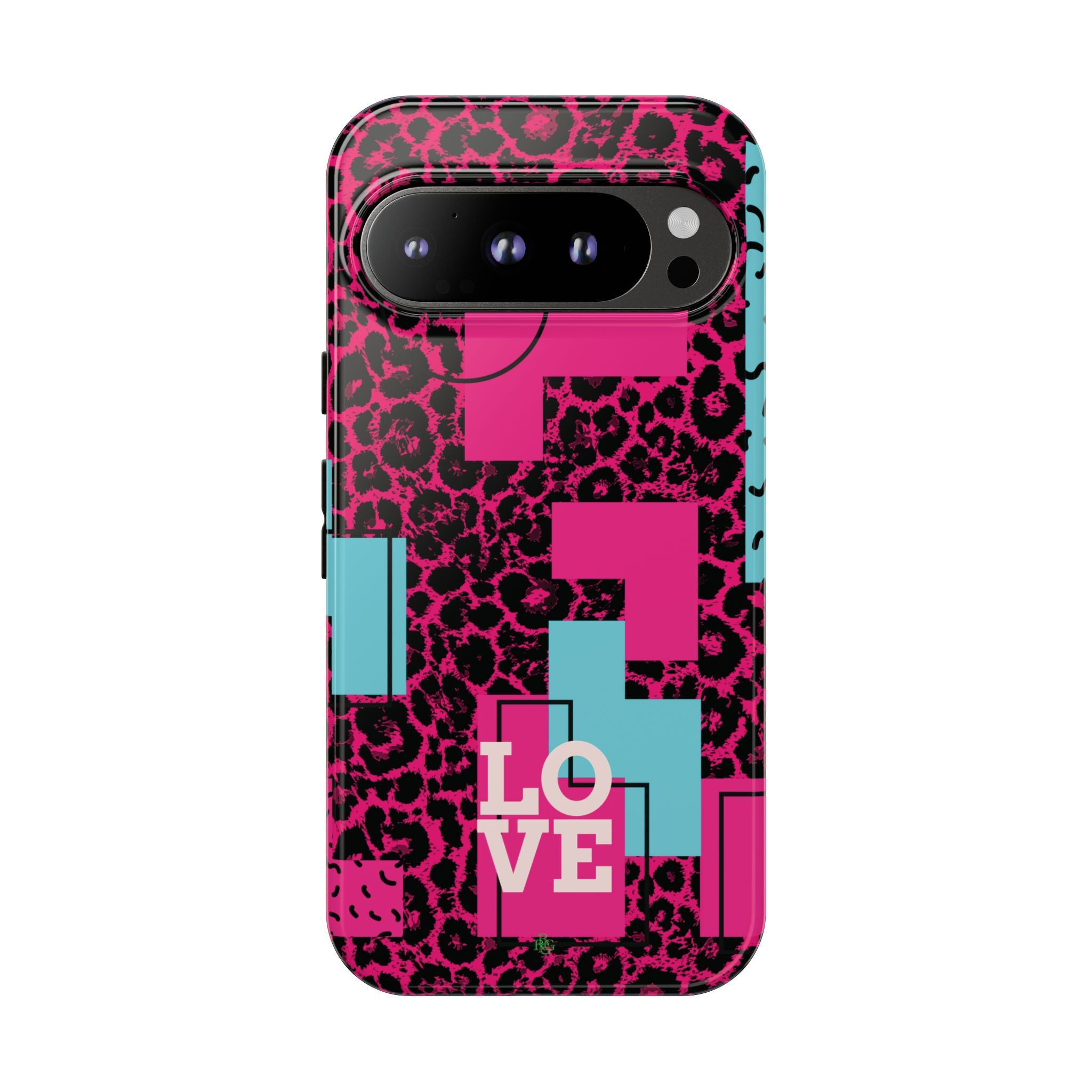 Pink Love Retro Blocks Leopard RG Tough Phone Case for iPhone, Galaxy, or Google Pixel