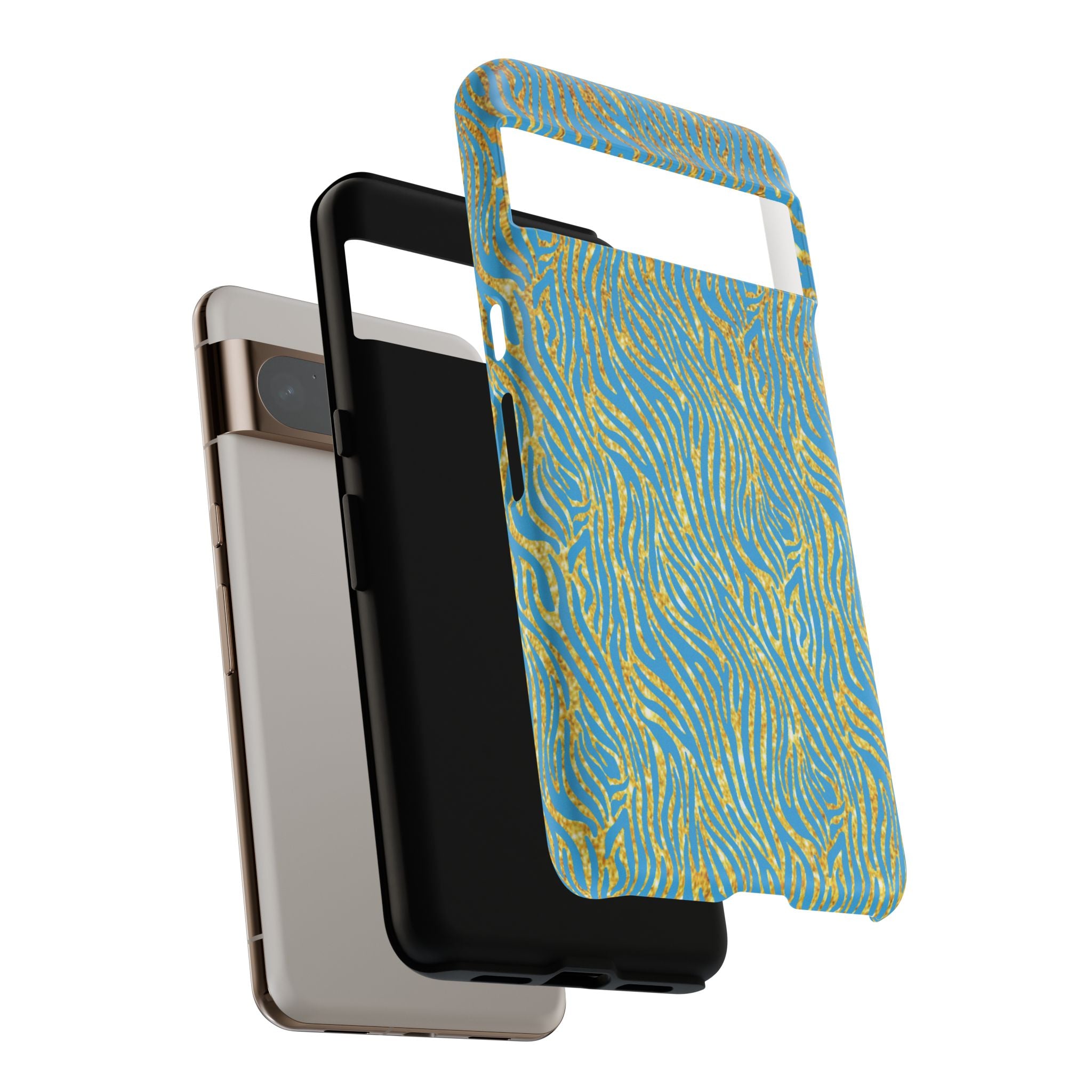 Blue Gold Zebra Tough Case for iPhone, Galaxy, or Google Pixel