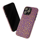 Purple Gold Leopard Tough Phone Case for iPhone, Galaxy, or Google Pixel