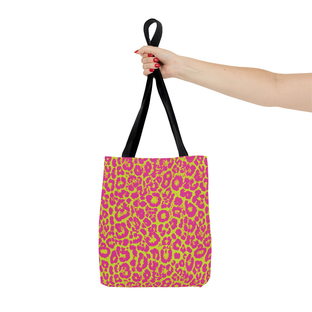 Neon Pink Lime Leopard Tote Bags