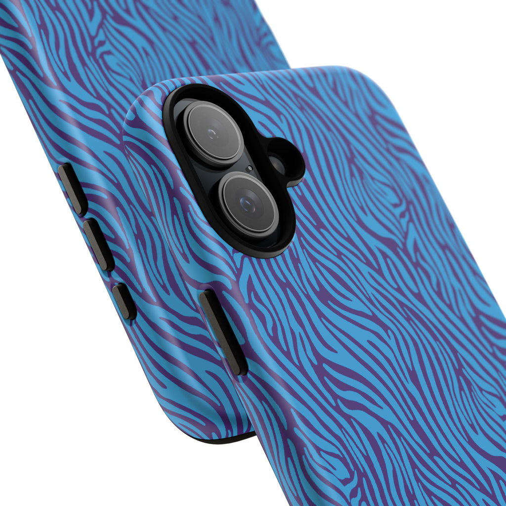 Zebra Print Blue and Purple Tough Case for iPhone, Galaxy or Google Pixel