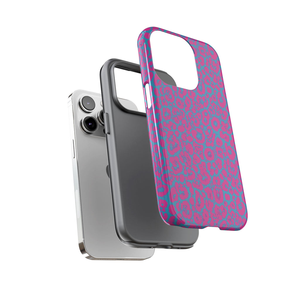 Pink Blue Leopard Tough Phone Case iPhone, Galaxy, or Google Pixel
