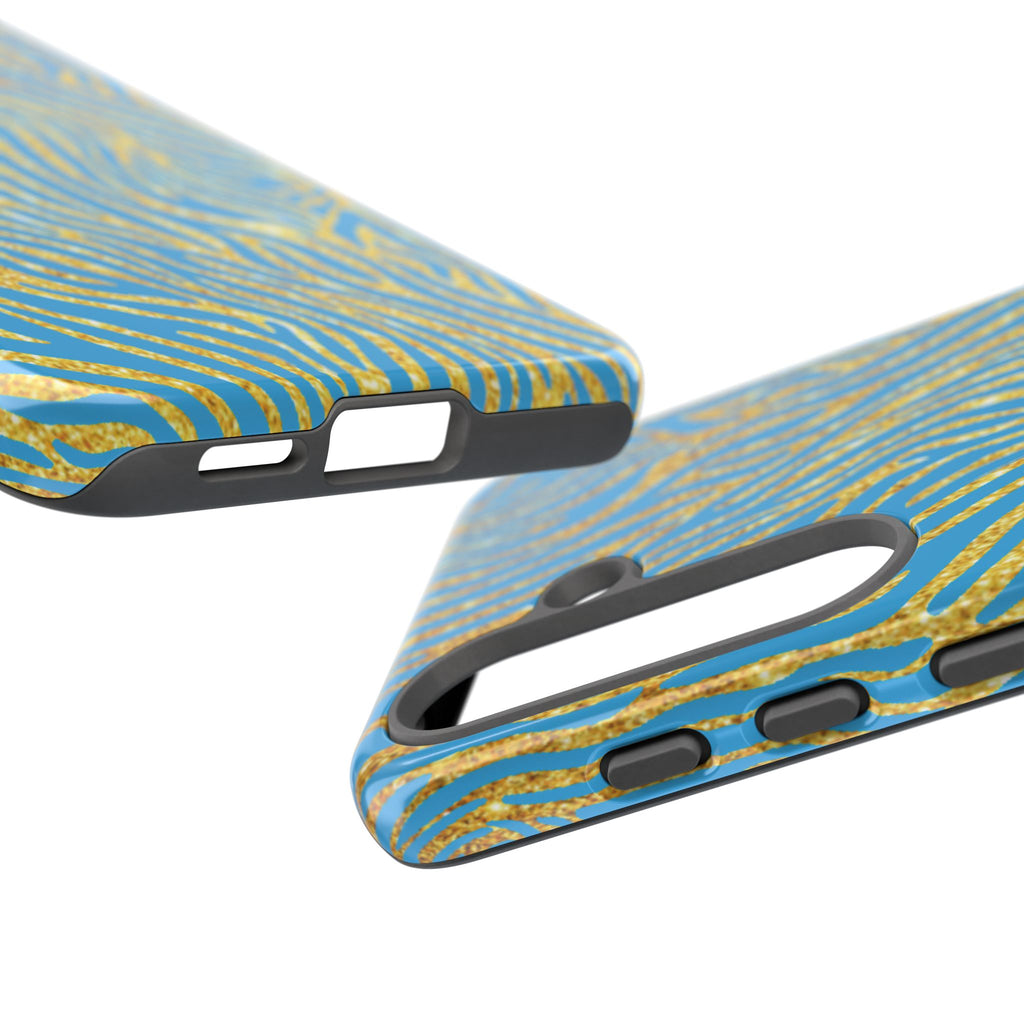 Blue Gold Zebra Tough Case for iPhone, Galaxy, or Google Pixel