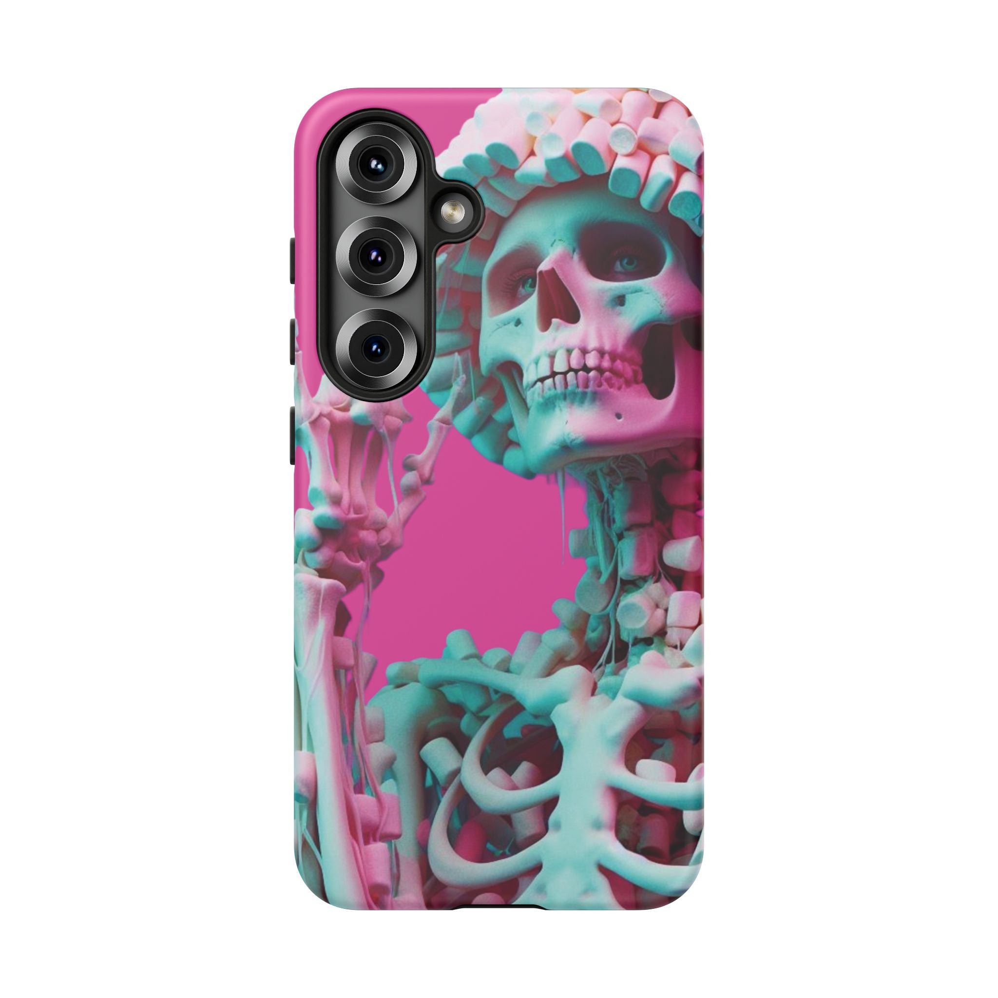 Neon Pink Skeleton Tough Phone Case for iPhone, Galaxy and Google Pixel