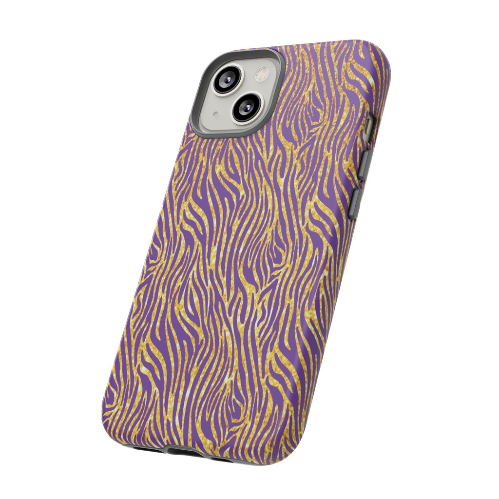 Vibrant Purple Gold Zebra Tough Phone Case iPhone, Galaxy, or Google Pixel