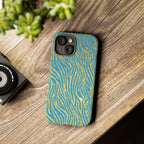 Blue Gold Zebra Tough Case for iPhone, Galaxy, or Google Pixel