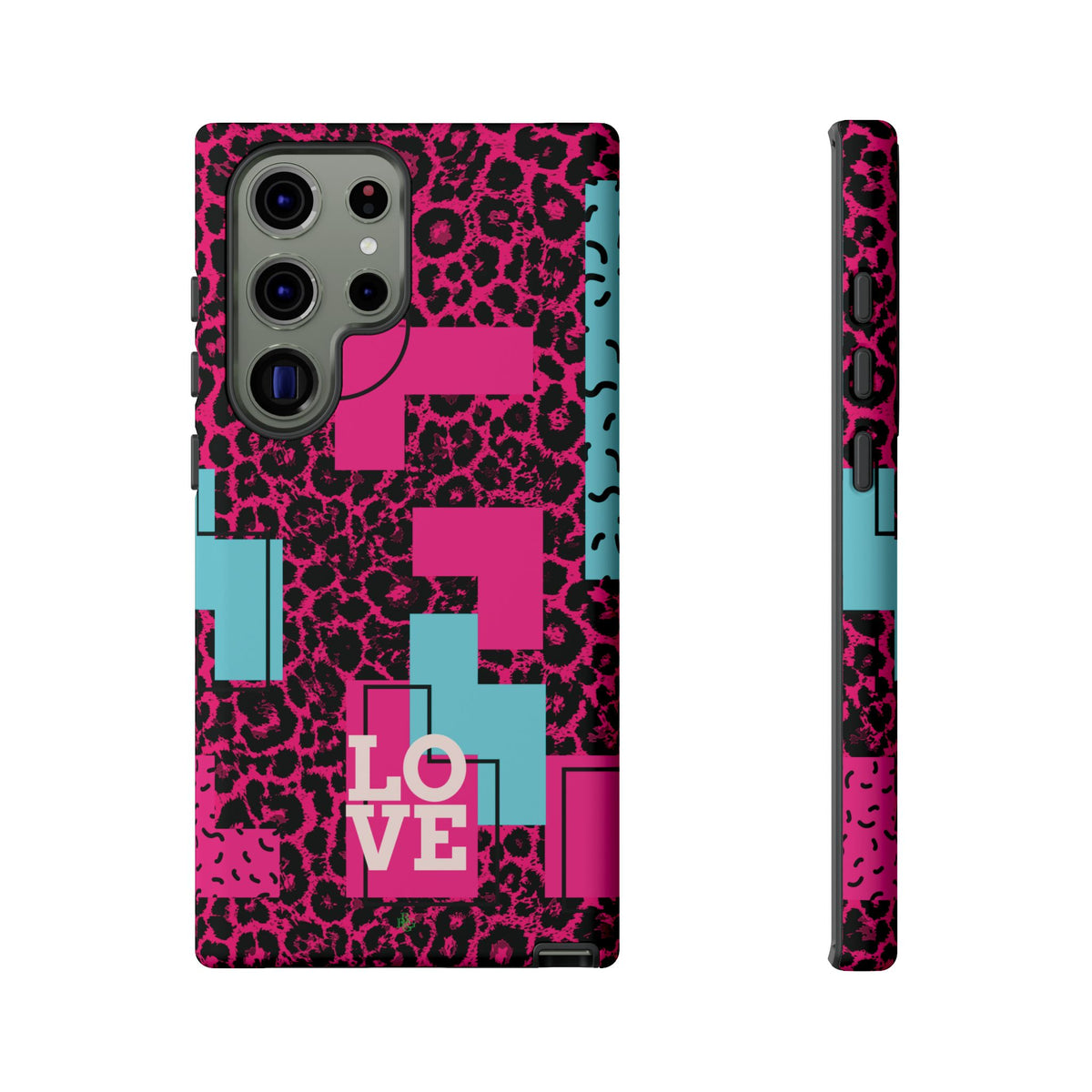 Pink Love Retro Blocks Leopard RG Tough Phone Case for iPhone, Galaxy, or Google Pixel