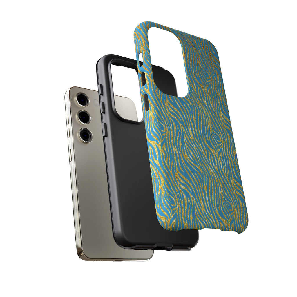 Blue Gold Zebra Tough Case for iPhone, Galaxy, or Google Pixel