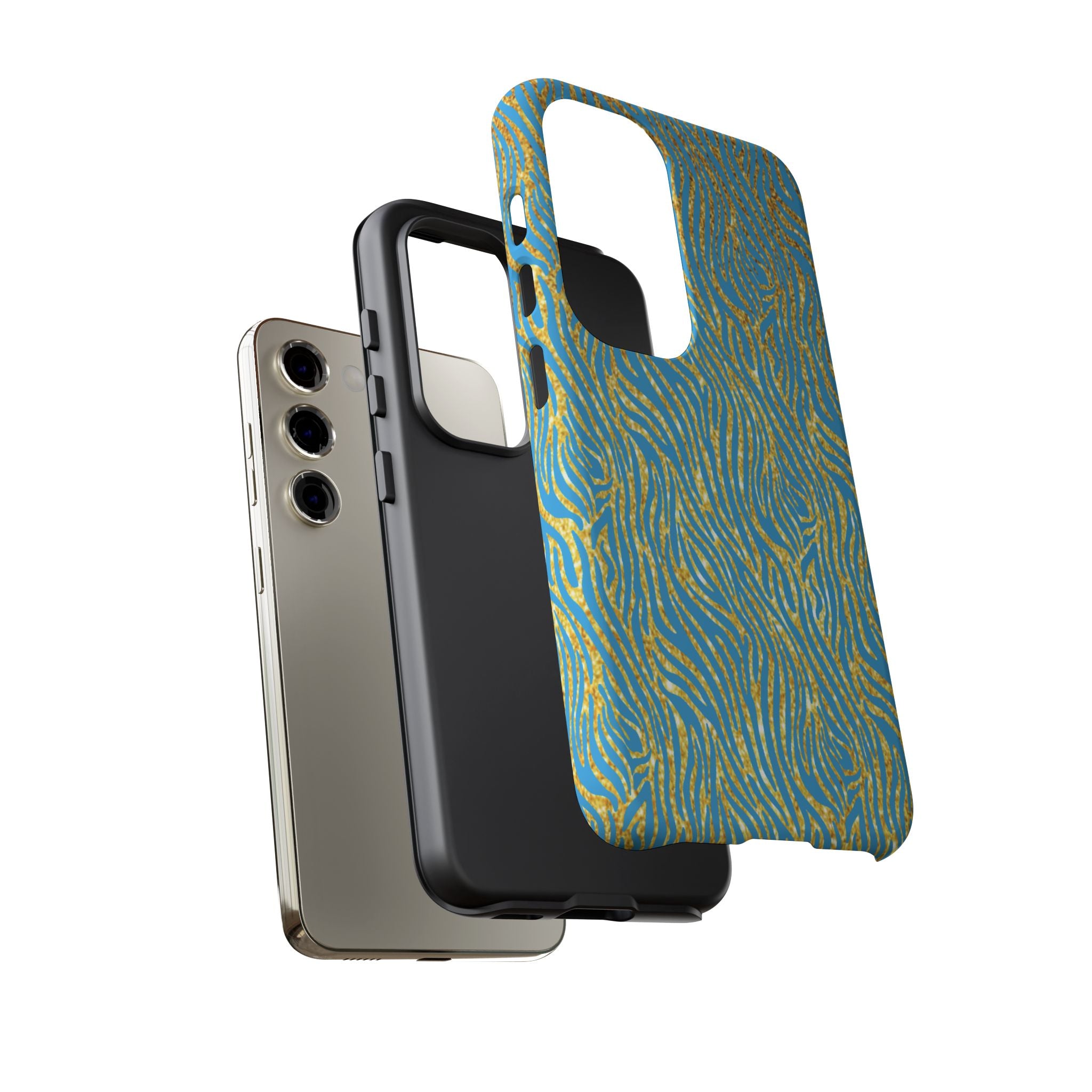 Blue Gold Zebra Tough Case for iPhone, Galaxy, or Google Pixel
