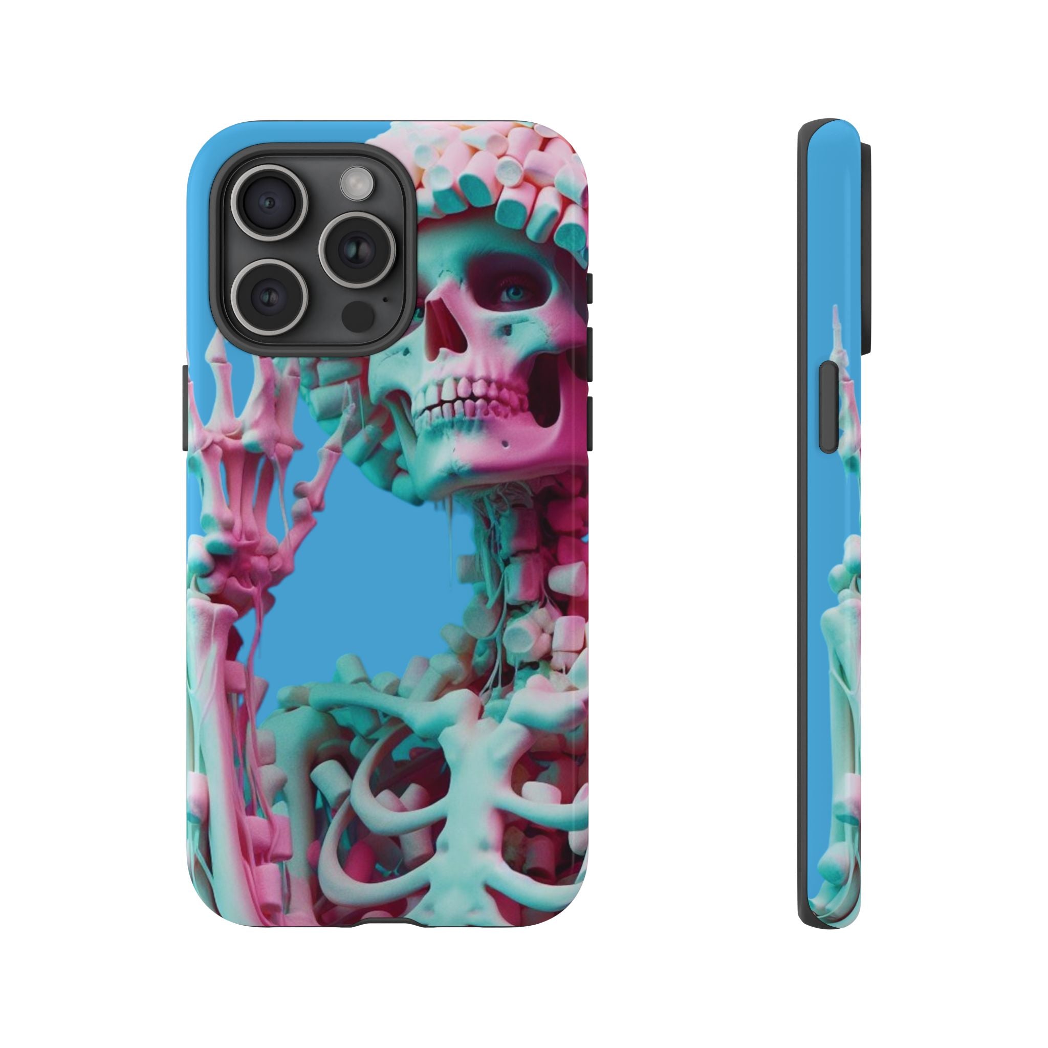 Neon Pink Skeleton Blue Tough Phone Case for iPhone, Galaxy or Google Pixel