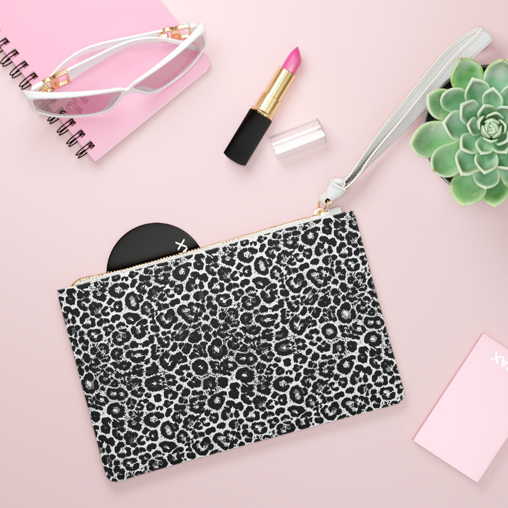 Leopard Print Black and White Clutch Bag