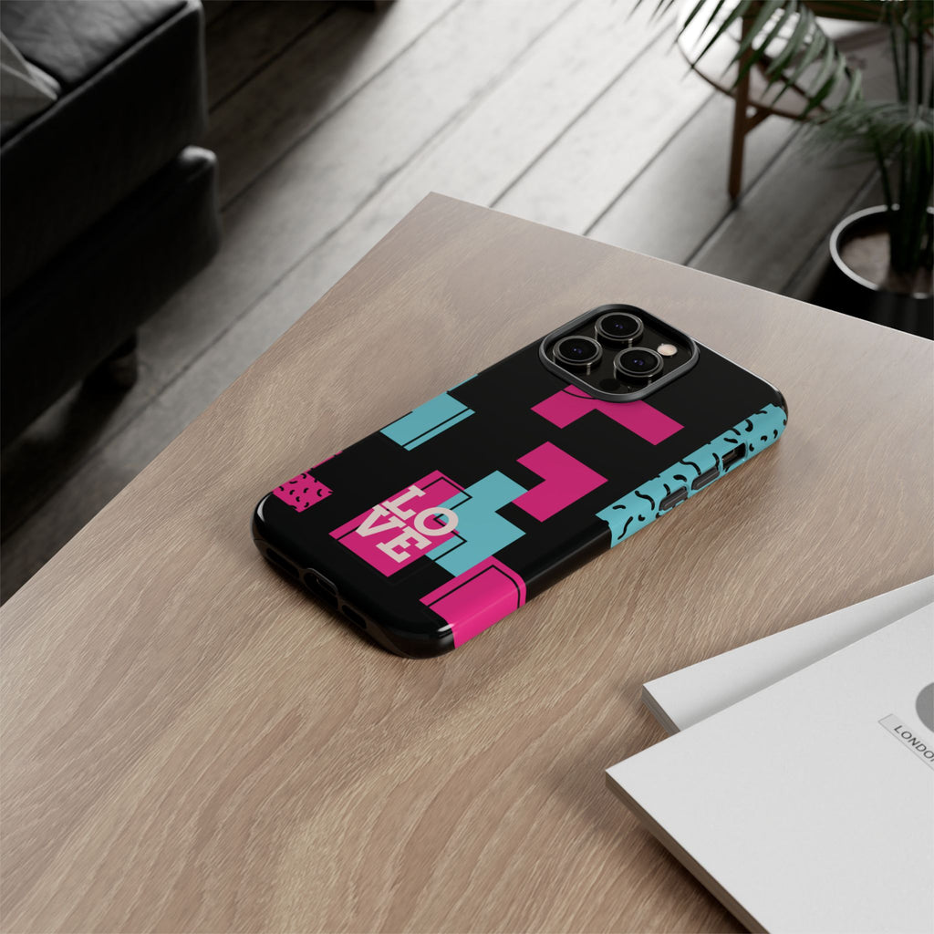 Retro Blocks LOVE Tough Case for iPhone, Galaxy or Google Pixel