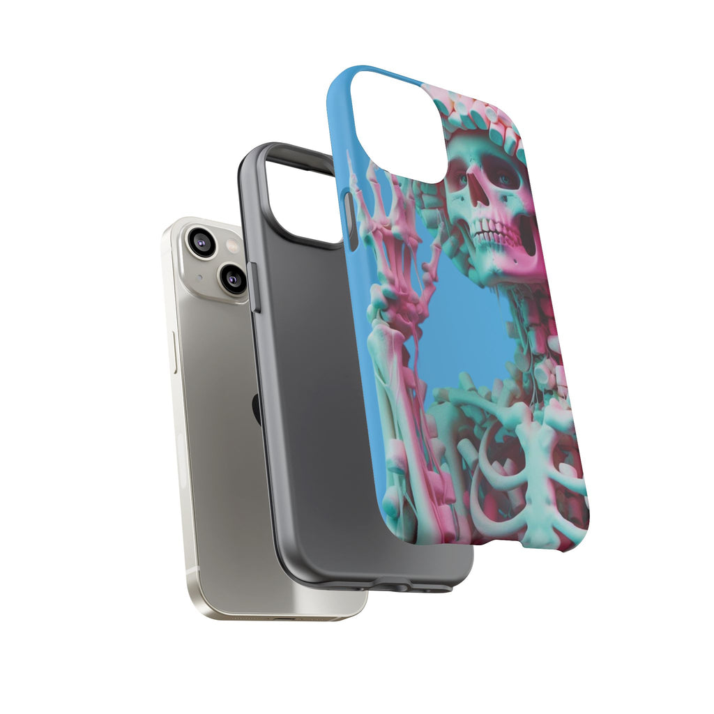 Neon Pink Skeleton Blue Tough Phone Case for iPhone, Galaxy or Google Pixel