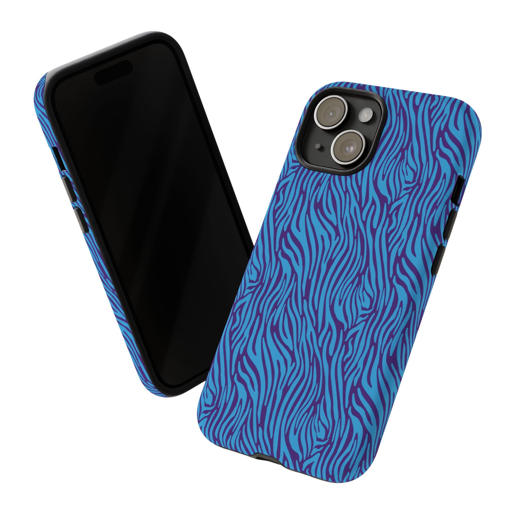 Zebra Print Blue and Purple Tough Case for iPhone, Galaxy or Google Pixel