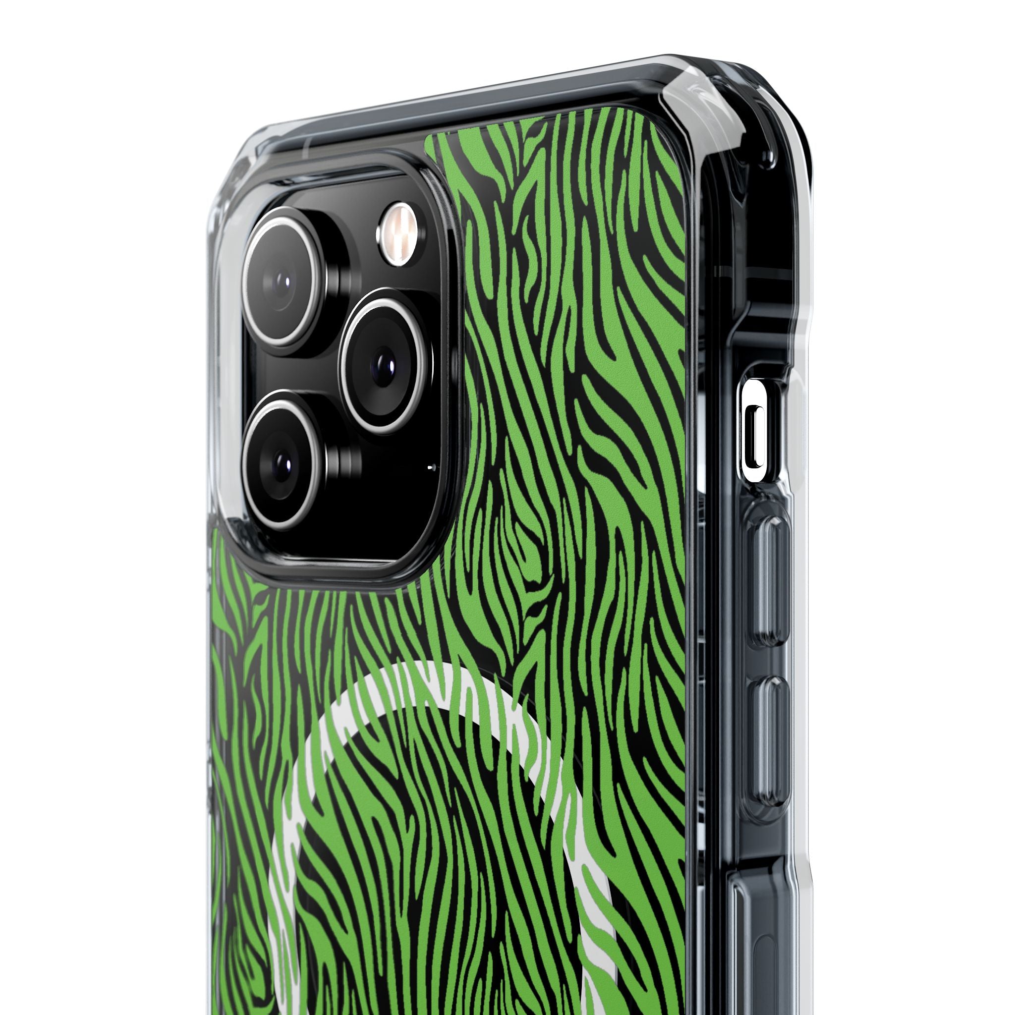 Neon Green Zebra Magnetic iPhone 14, 15, 16 Series Clear Impact Cases