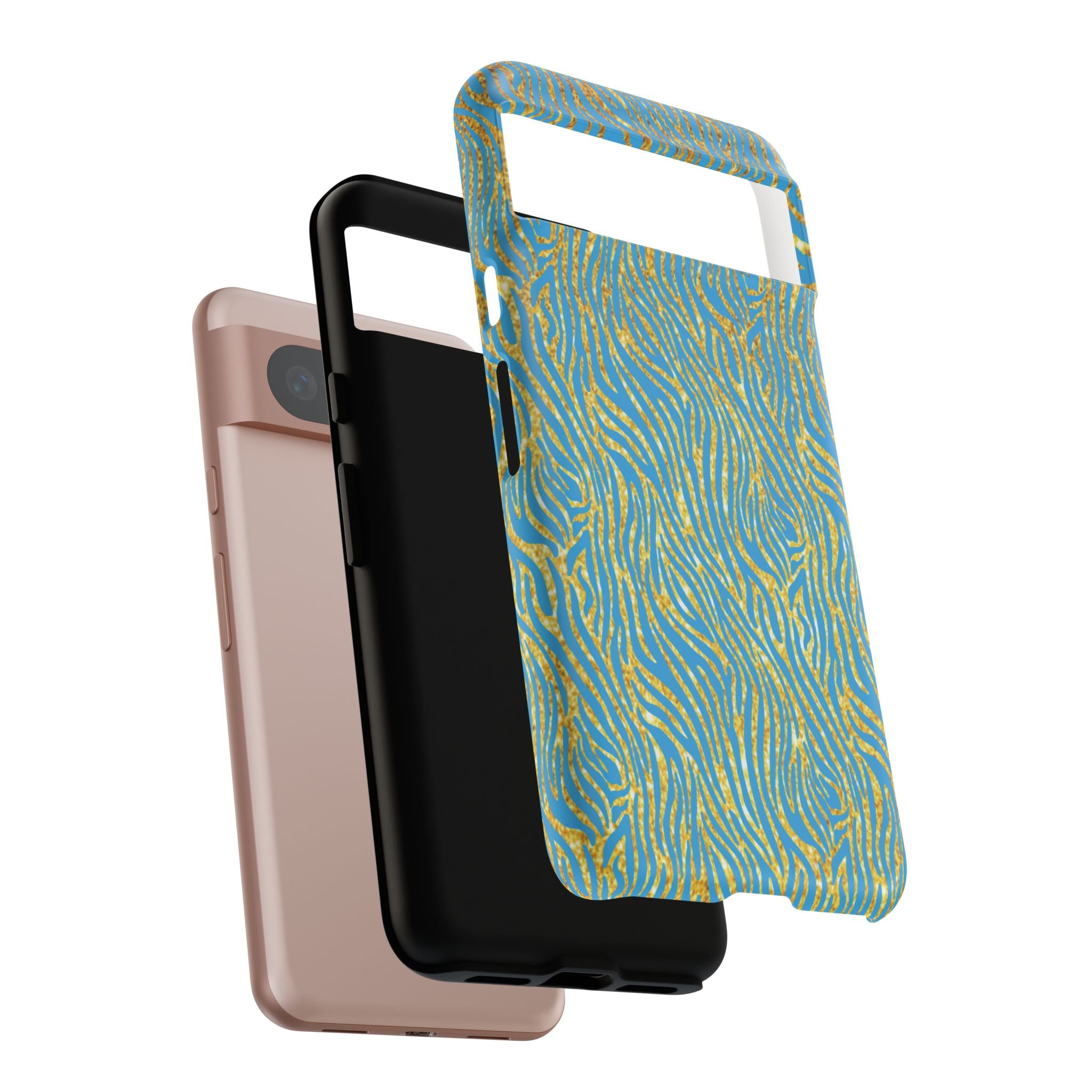 Blue Gold Zebra Tough Case for iPhone, Galaxy, or Google Pixel