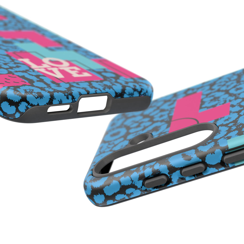 LOVE Blue Leopard 80s Vibe Tough Case for iPhone, Galaxy, or Google Pixel