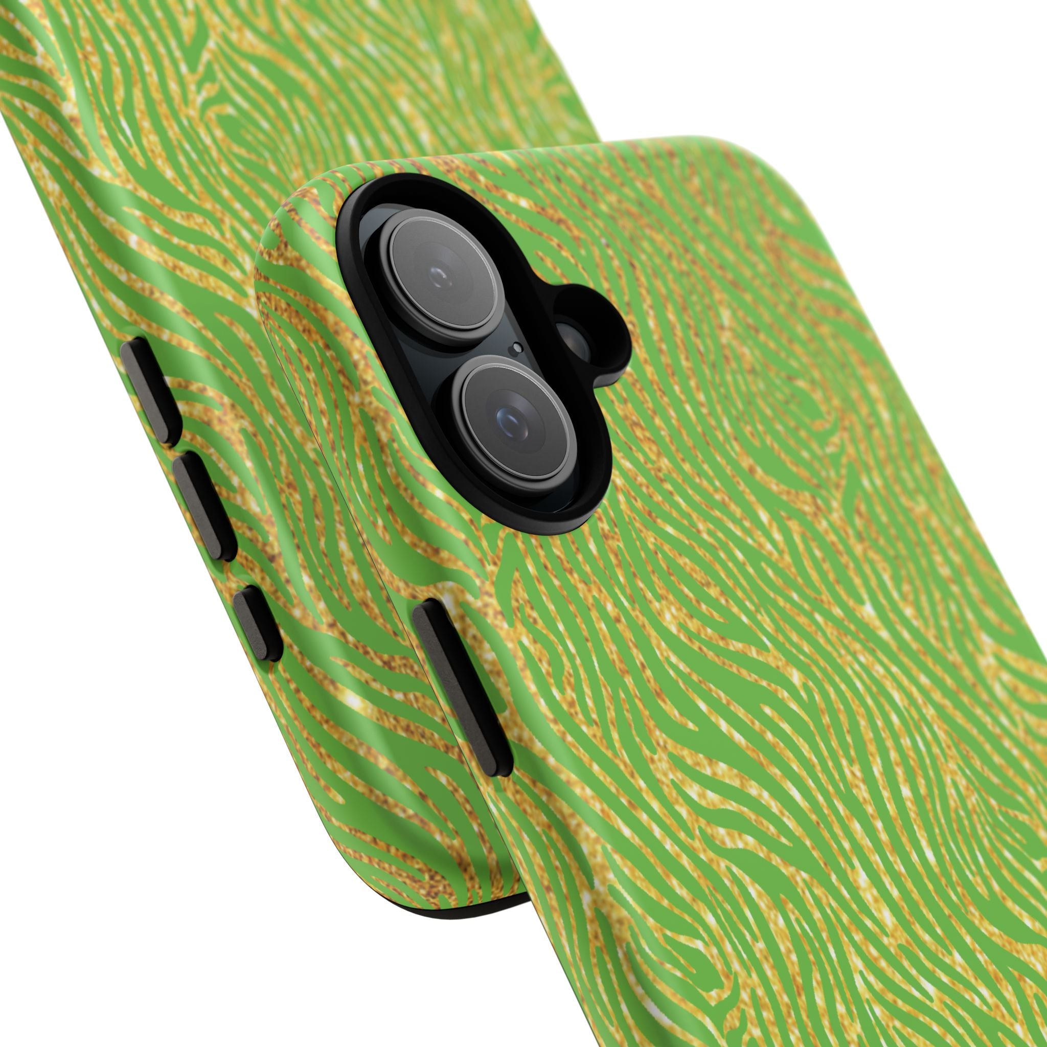 Neon Green Gold Zebra Tough Phone Case for iPhone, Galaxy, or Google Pixel