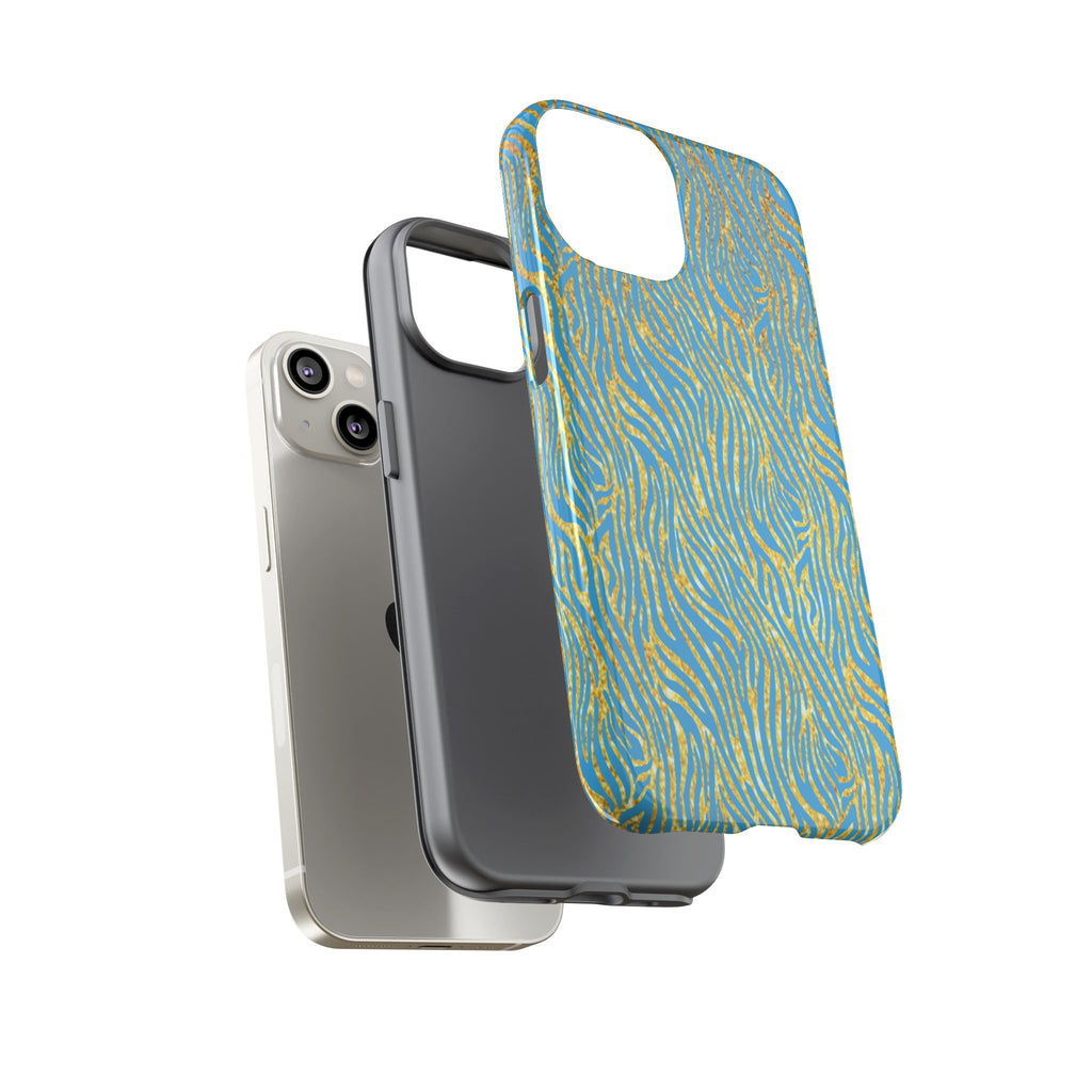 Blue Gold Zebra Tough Case for iPhone, Galaxy, or Google Pixel