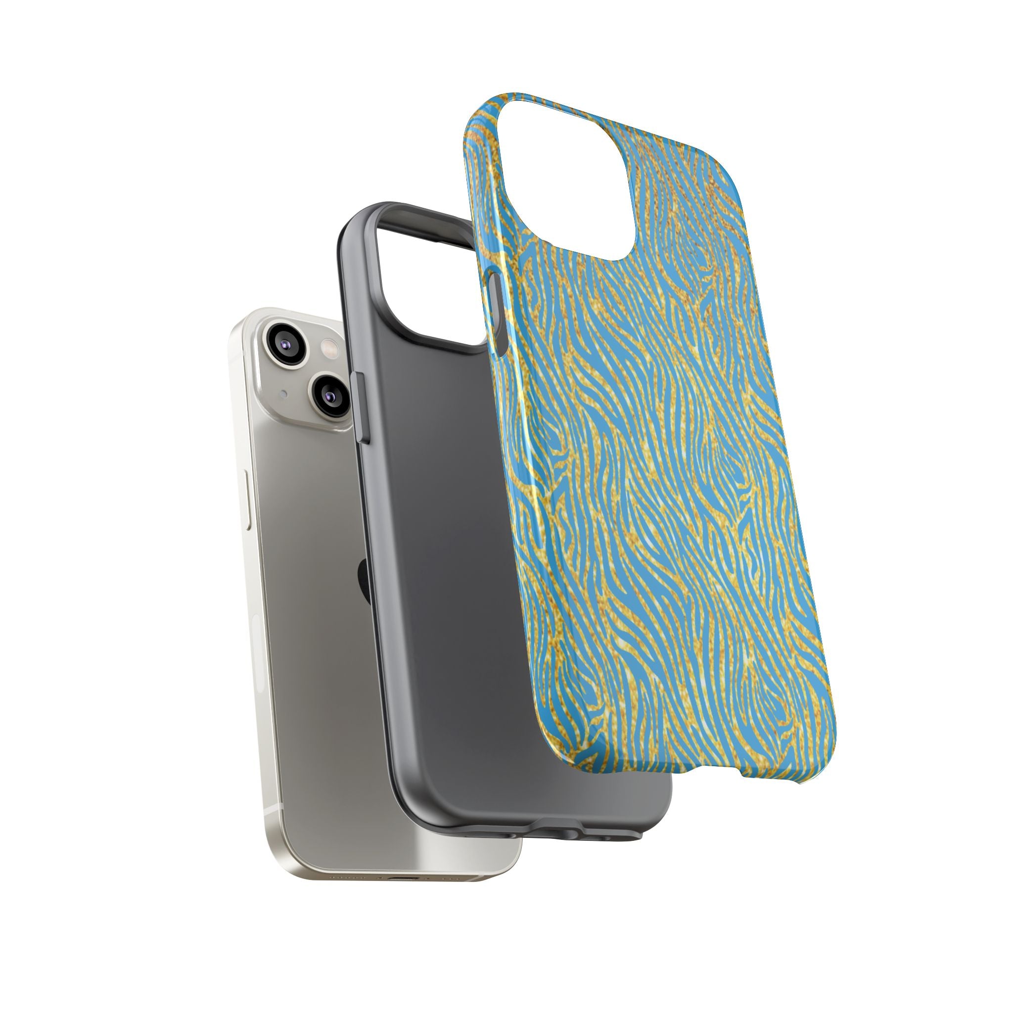 Blue Gold Zebra Tough Case for iPhone, Galaxy, or Google Pixel