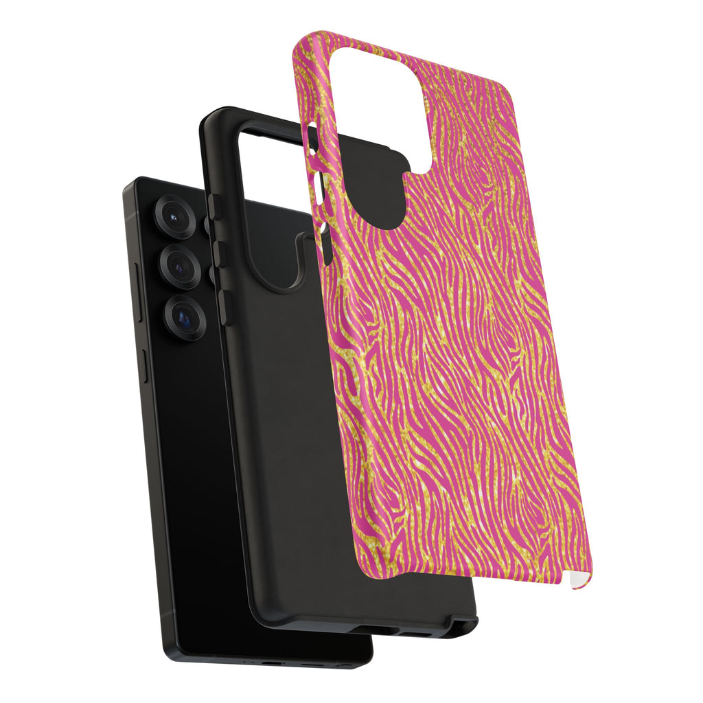 Pink Gold Zebra Print Tough Case for iPhone, Galaxy, or Google Pixel