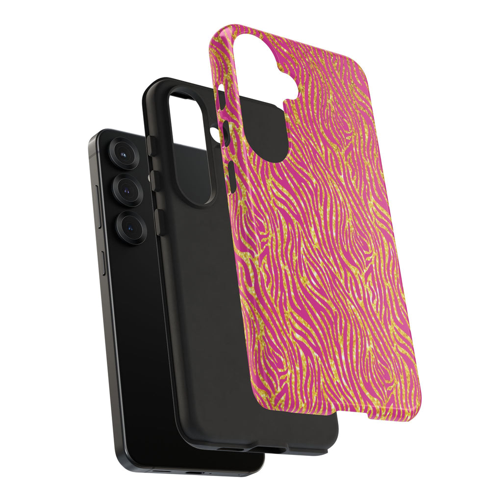Pink Gold Zebra Print Tough Case for iPhone, Galaxy, or Google Pixel