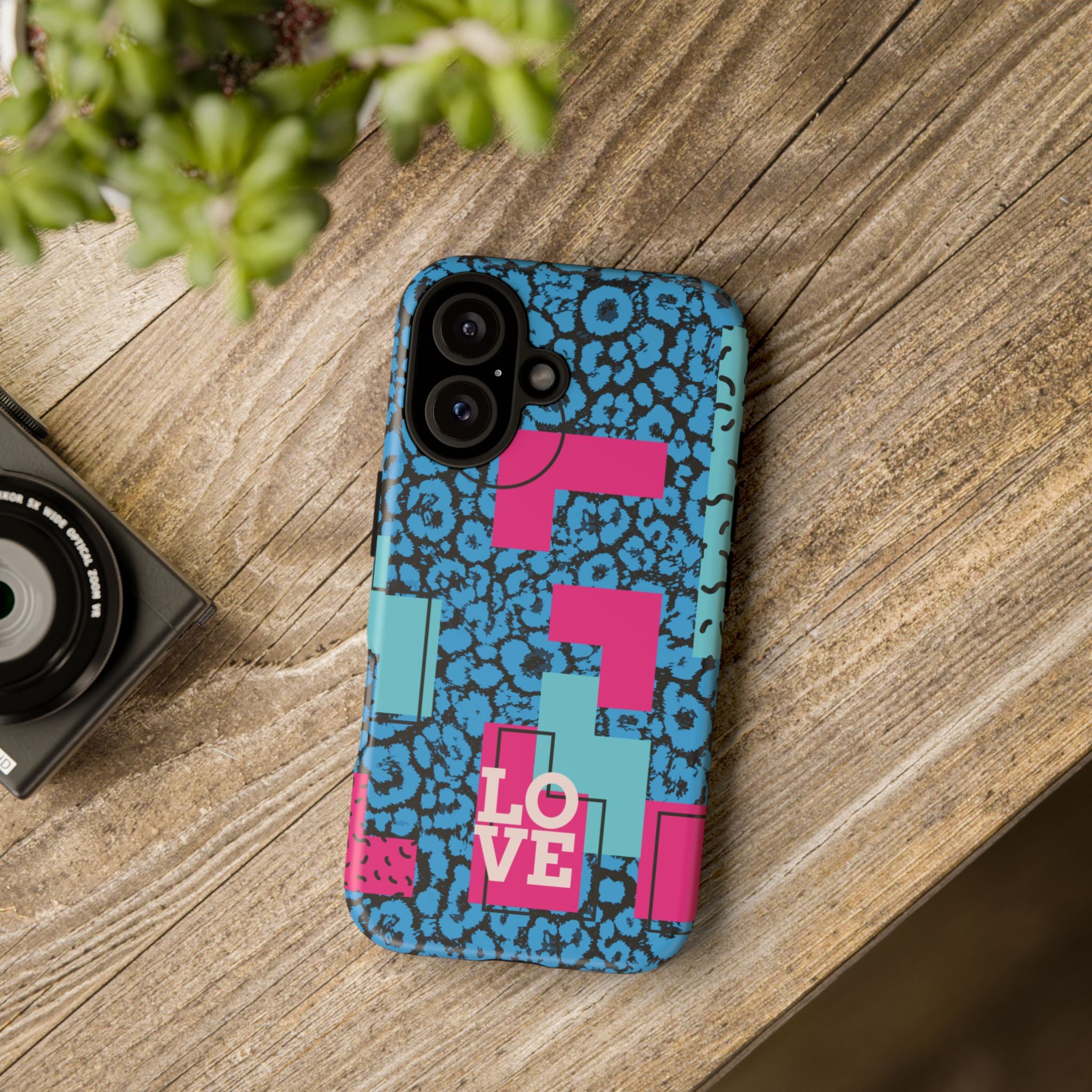 LOVE Blue Leopard 80s Vibe Tough Case for iPhone, Galaxy, or Google Pixel