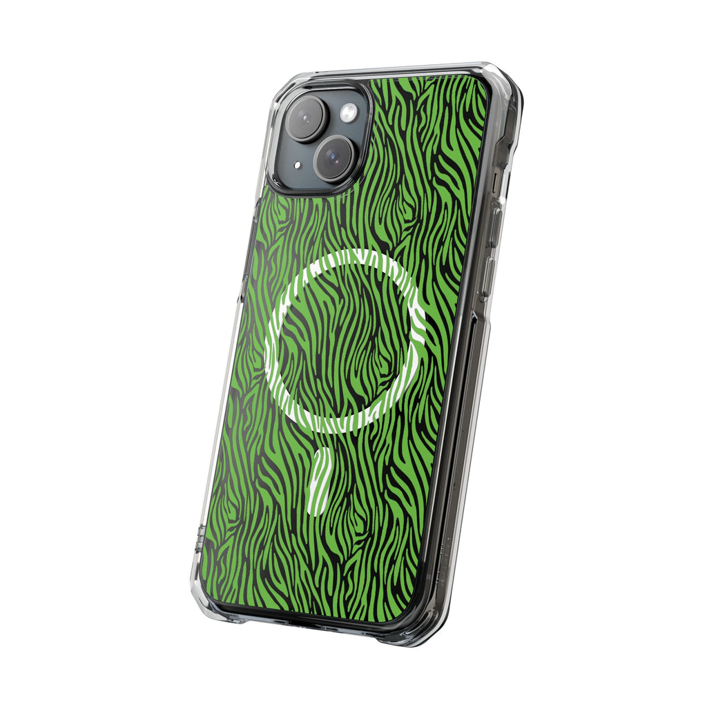 Neon Green Zebra Magnetic iPhone 14, 15, 16 Series Clear Impact Cases
