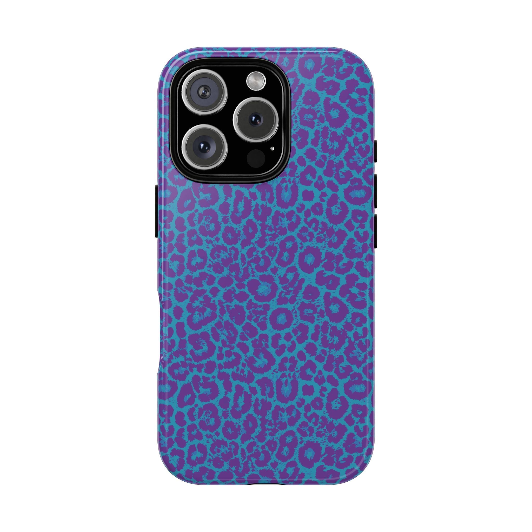 Leopard Printed Purple Blue Tough Phone Case for iPhone, Galaxy, or Google Pixel