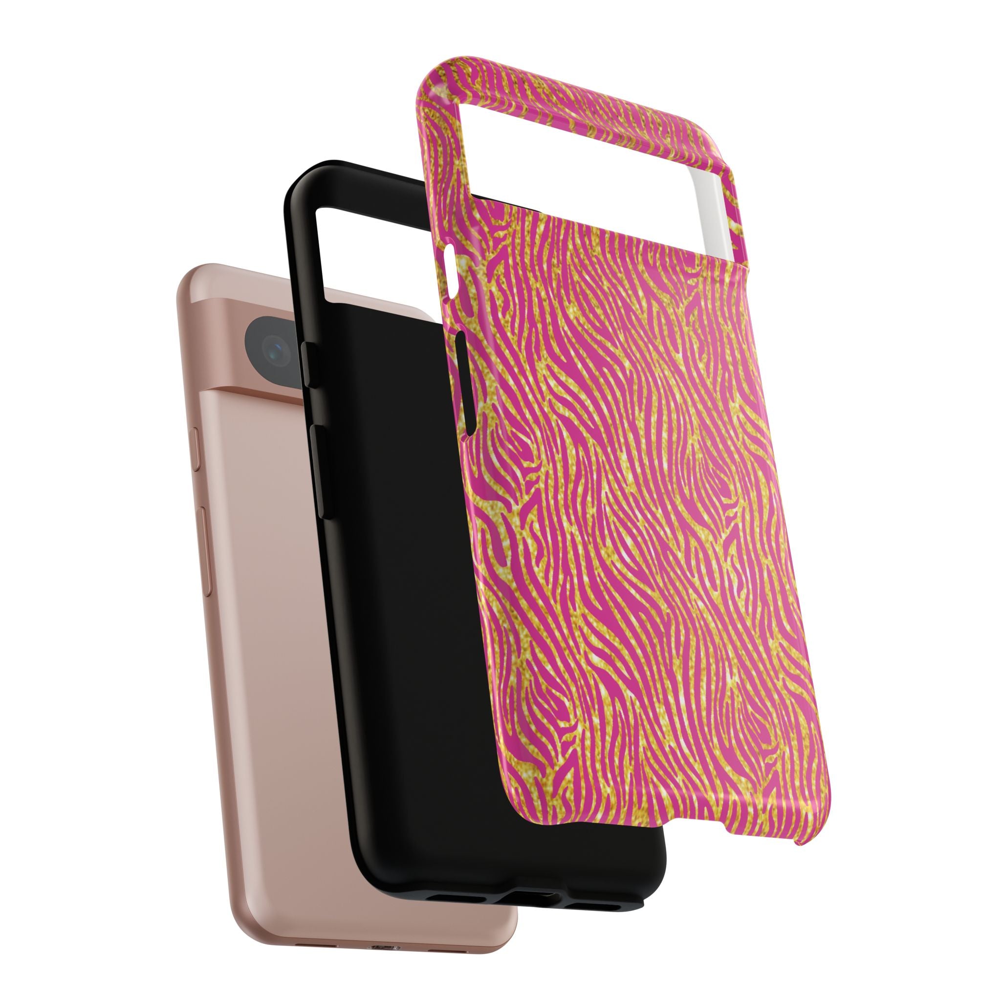 Pink Gold Zebra Print Tough Case for iPhone, Galaxy, or Google Pixel