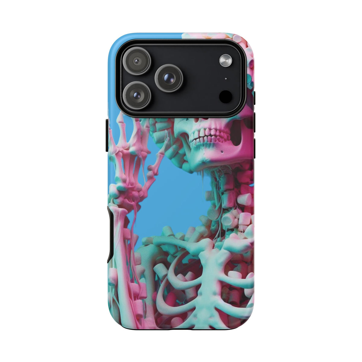 Neon Pink Skeleton Blue Tough Phone Case for iPhone, Galaxy or Google Pixel