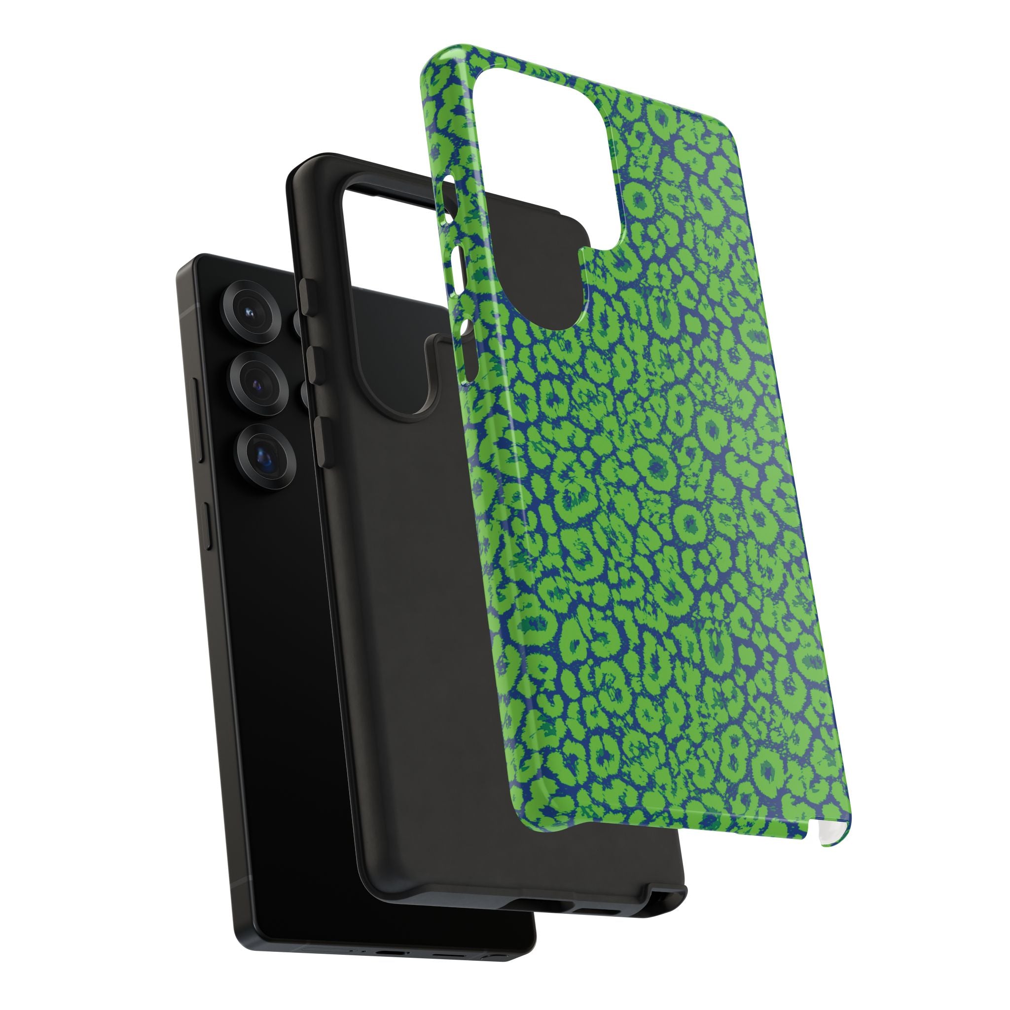 Blue Neon Green  Leopard Tough Phone Case for iPhone, Galaxy, or Google Pixel