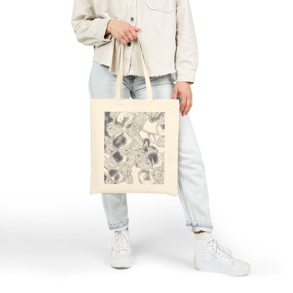 Orchids Print Cotton Canvas Tote Bag