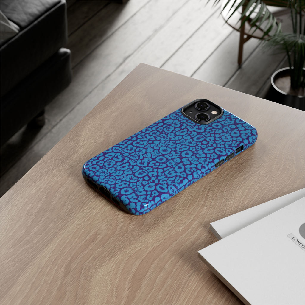 Blue Purple Leopard Tough Phone Case iPhone, Galaxy, or Google Pixel