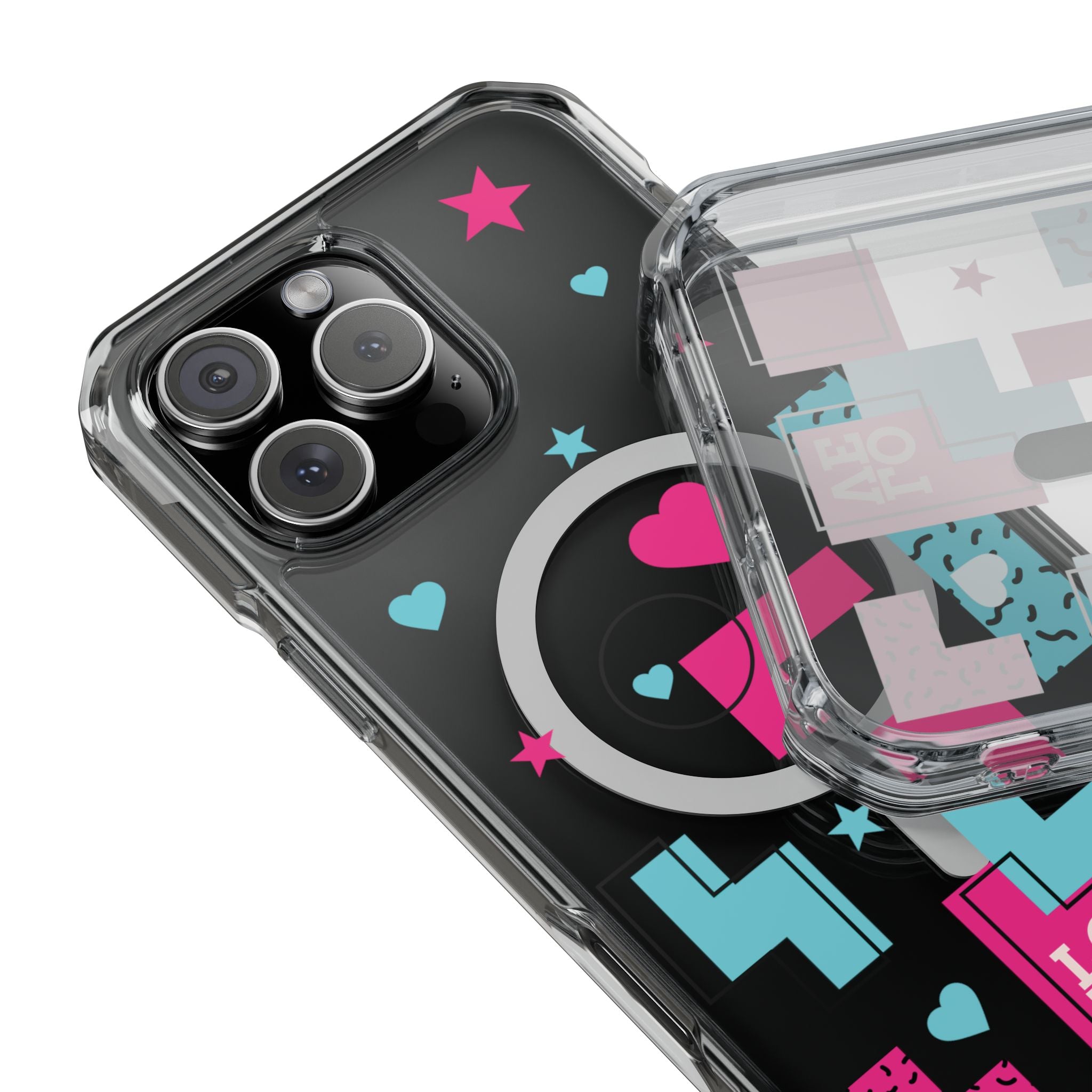 LOVE Retro Blocks Magnetic iPhone 14, 15, 16 Series Clear Impact Cases