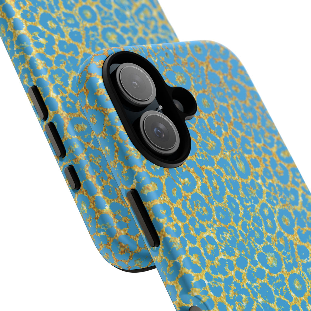 Blue Gold Leopard Tough Phone Case for iPhone, Galaxy, or Google Pixel