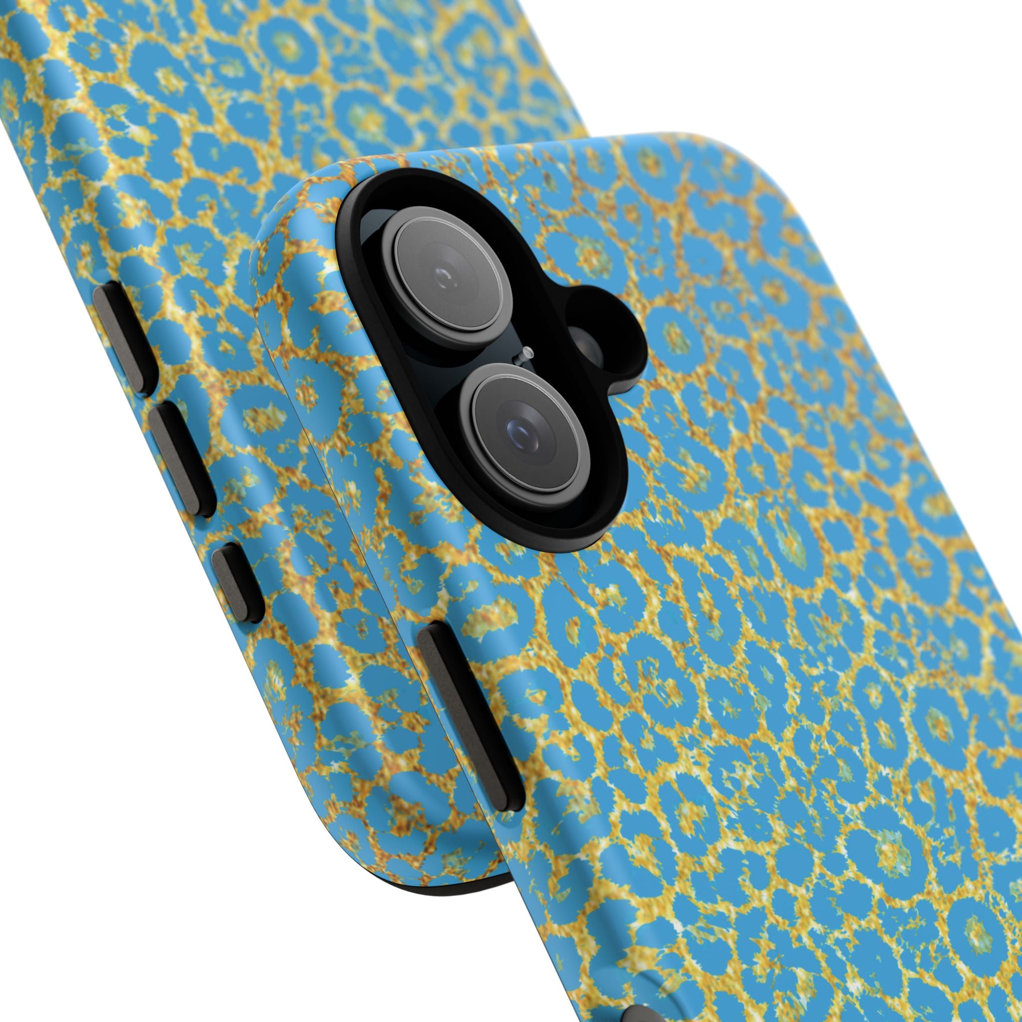 Blue Gold Leopard Tough Phone Case for iPhone, Galaxy, or Google Pixel