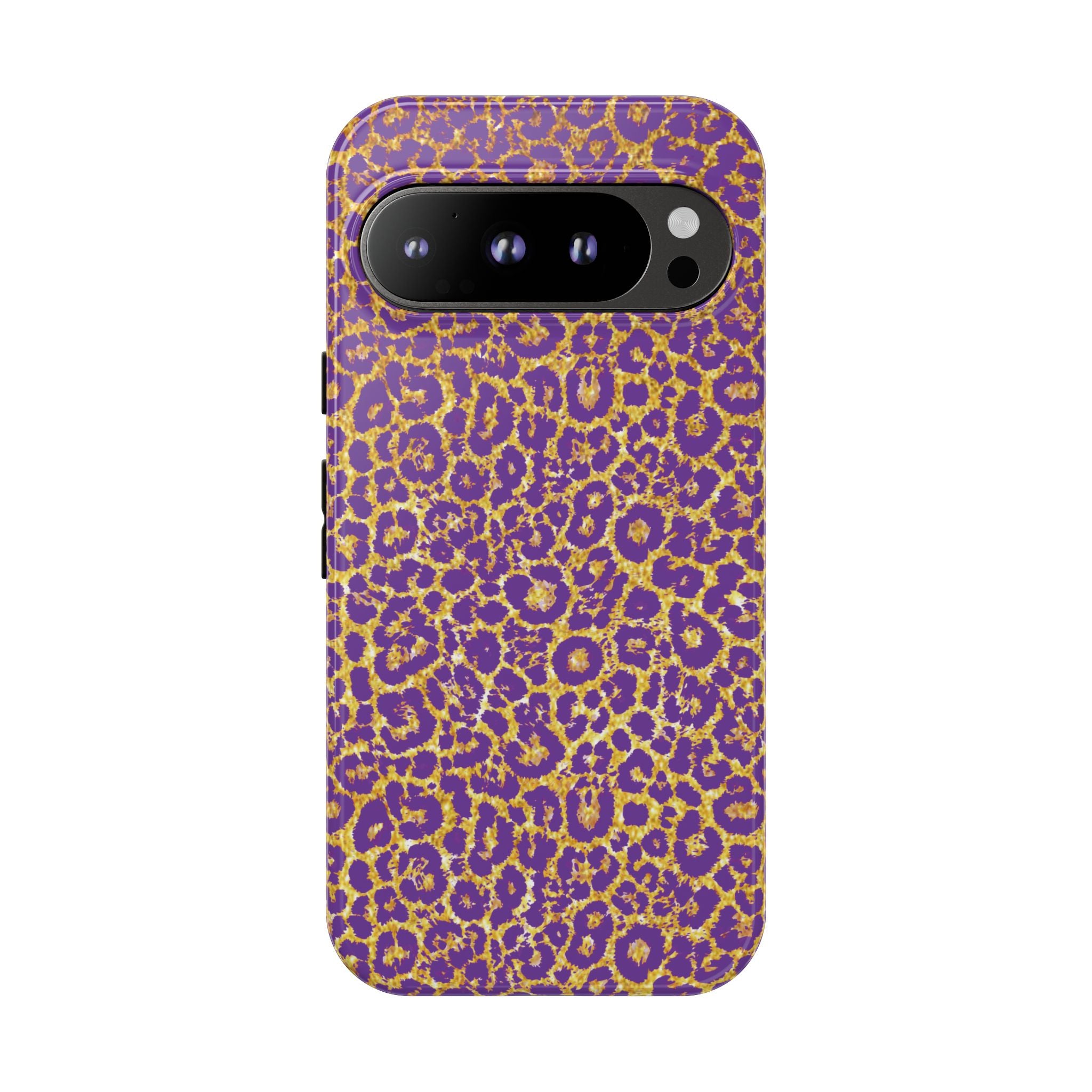 Purple Gold Leopard Tough Phone Case for iPhone, Galaxy, or Google Pixel