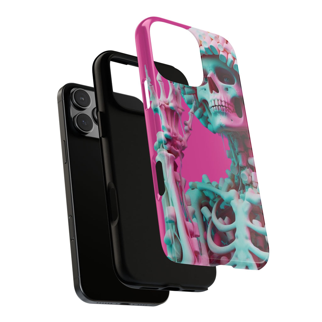 Neon Pink Skeleton Tough Phone Case for iPhone, Galaxy and Google Pixel
