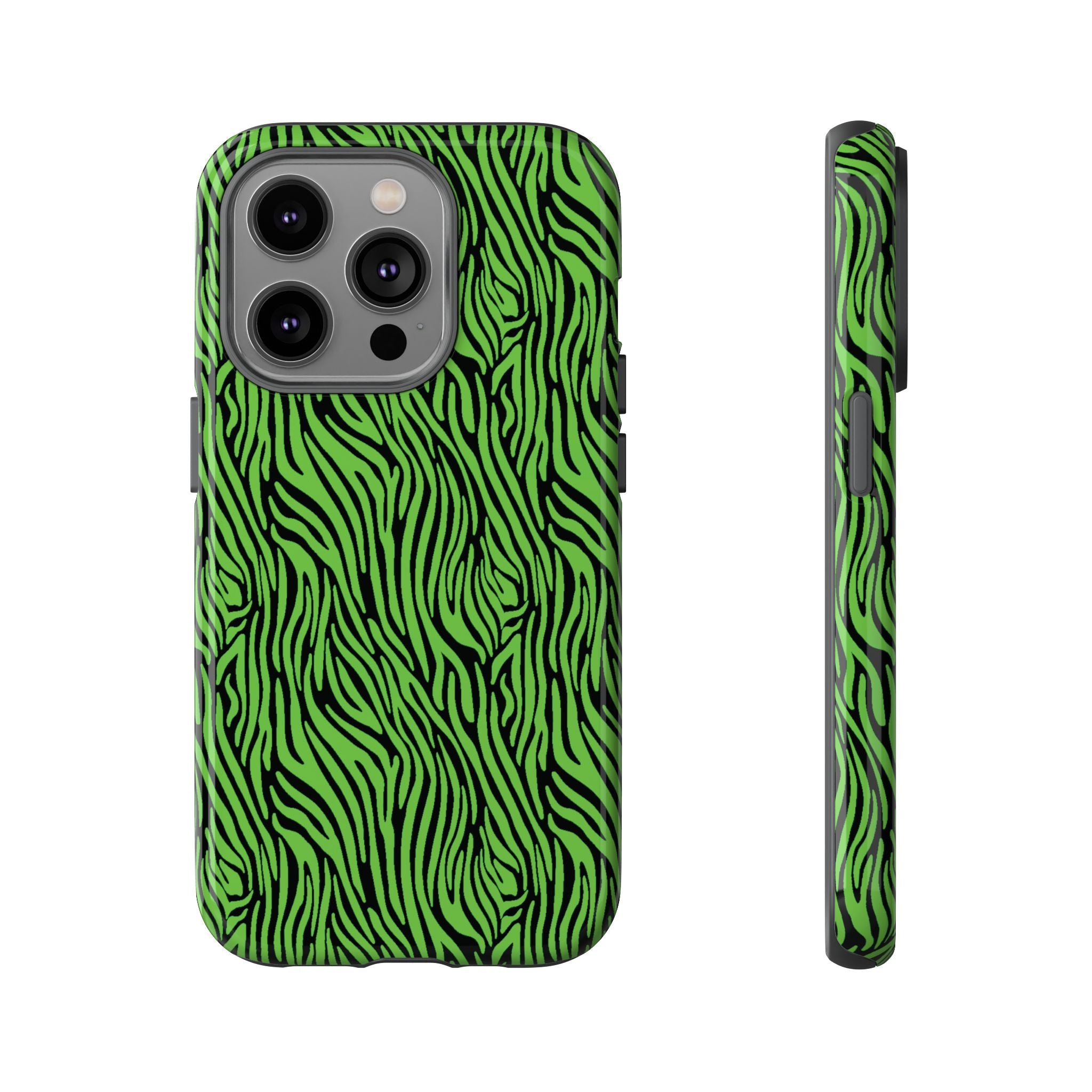 Neon Green Zebra Tough Phone Case iPhone, Galaxy, or Google Pixel