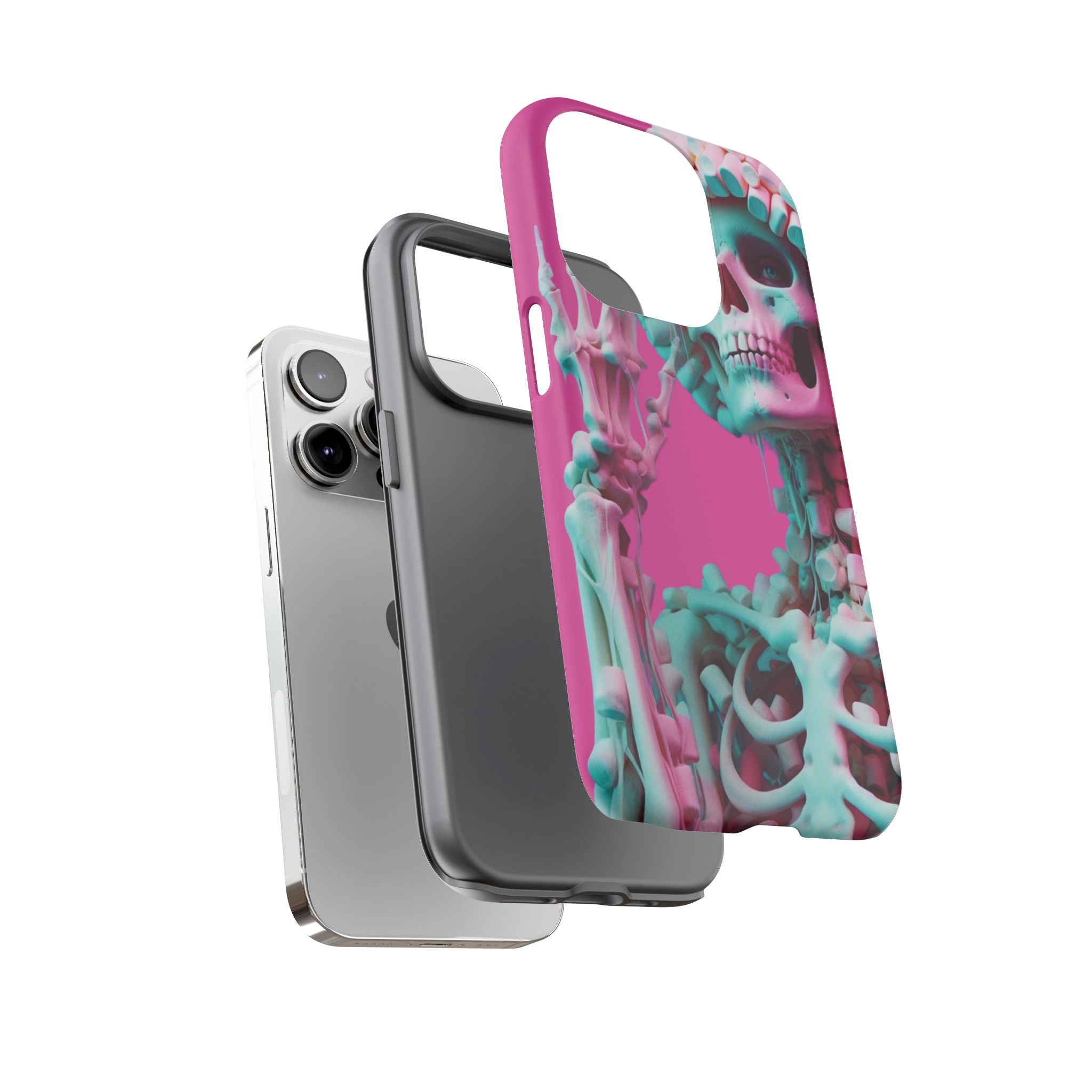 Neon Pink Skeleton Tough Phone Case for iPhone, Galaxy and Google Pixel