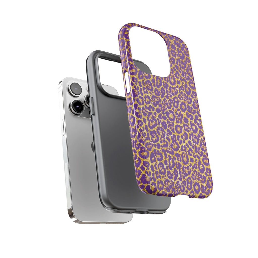 Purple Gold Leopard Tough Phone Case for iPhone, Galaxy, or Google Pixel