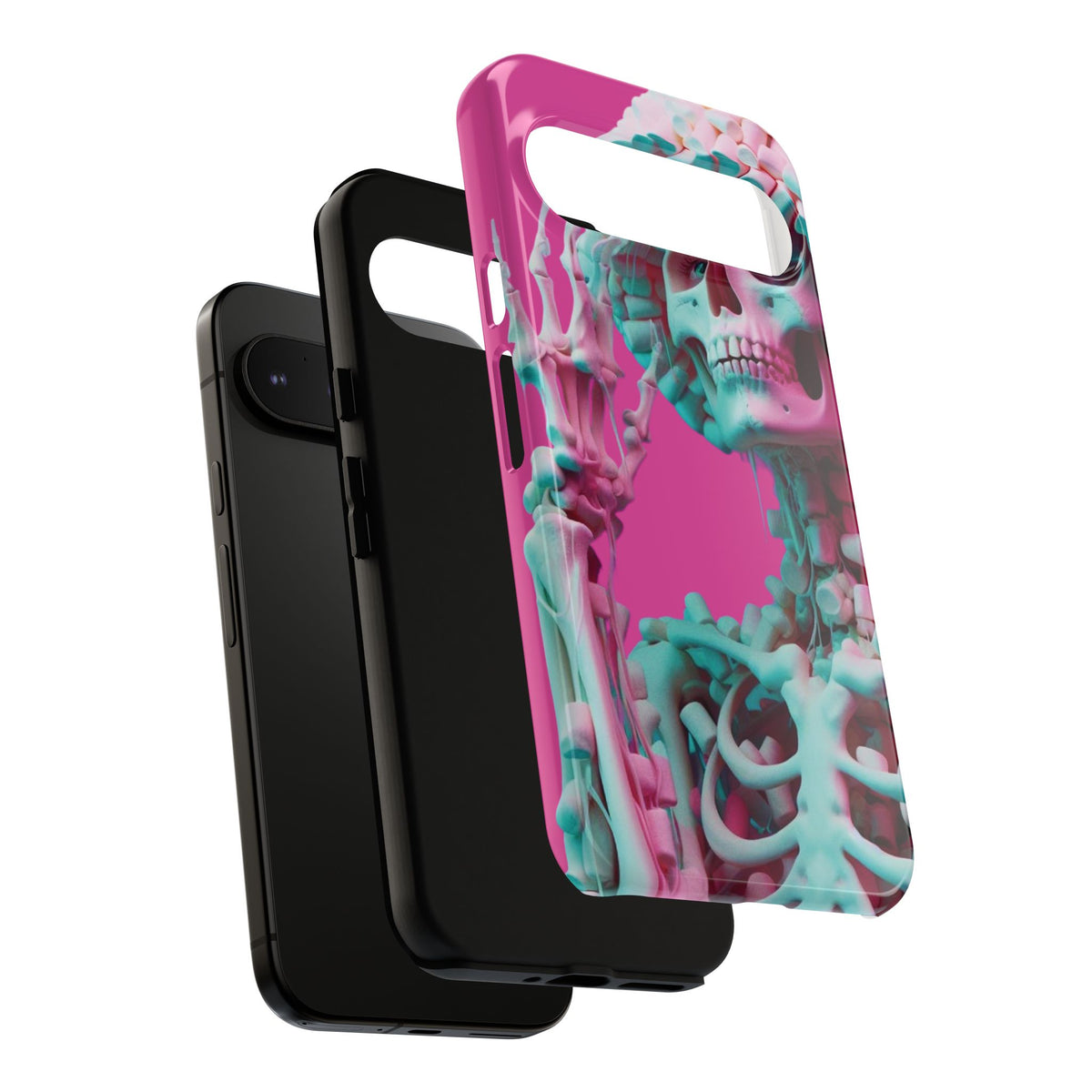 Neon Pink Skeleton Tough Phone Case for iPhone, Galaxy and Google Pixel