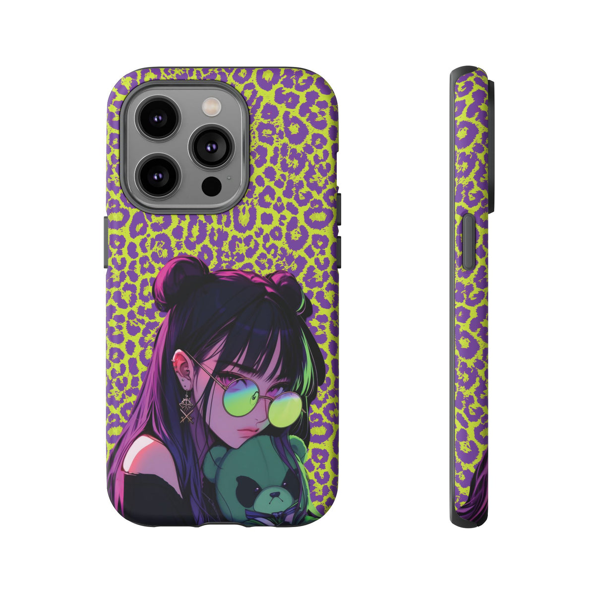 Purple Neon Lime Leopard Kz Tough Case for iPhone, Galaxy, or Google Pixel